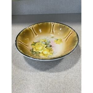 Antique Collectible Royal Bonn Anton Mehlen Porcelain Yellow Roses Serving Bowl